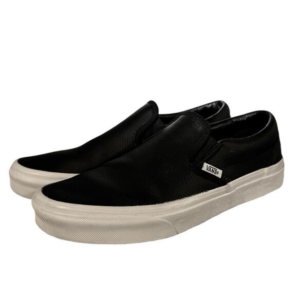 VANS CLASSIC SLIP-ON - Black Perforated Leather Women 8 Men 6.5 - Picture 9 of 16